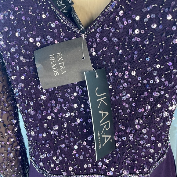 J Kara Women's 3/4 Sleeve V-Neck Beaded Top Long Gown NWT 8P - Picture 9 of 10